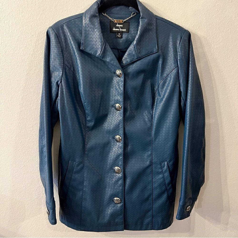 Dennis By Dennis Basso Jacket Size XS Teal Mid-length Gold Buttons Lined